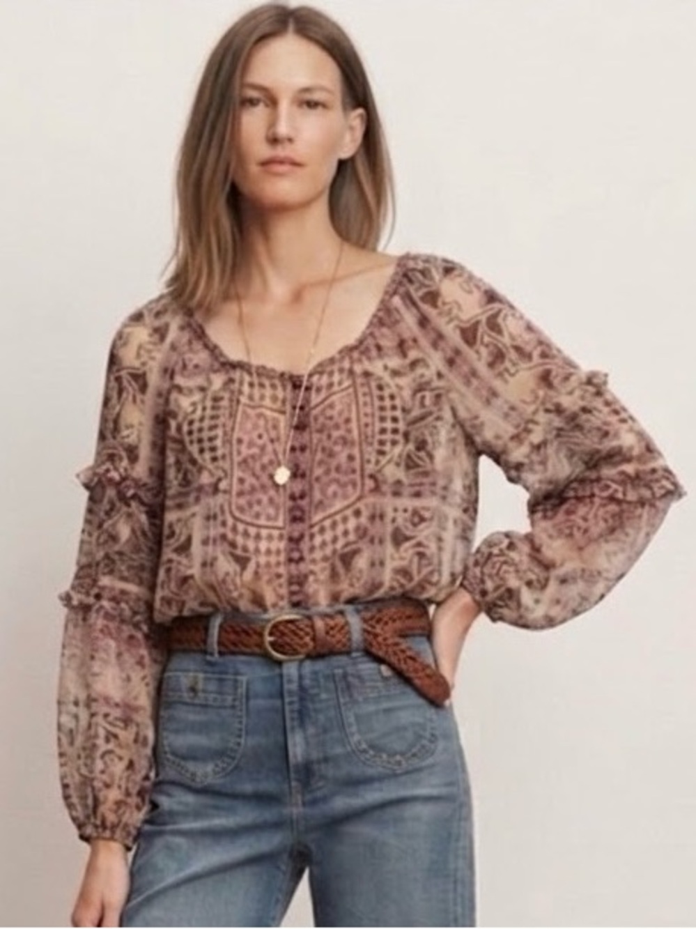 DIANE VON FURSTENBERG $295 vintage 2006 Y2K Boho silk blouse